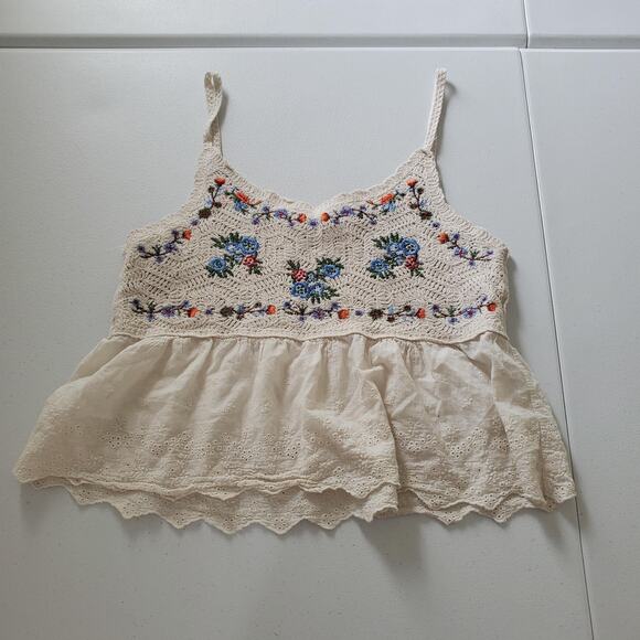 Altar'd State Shirt Womens Large Crochet Embroidered Peplum Tank Cami MCW9384 - Picture 1 of 8